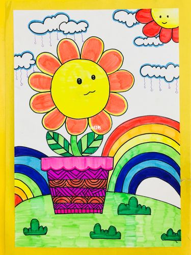 第十课:儿童画～向日葵_绘画_铅笔_彩虹色_上色_素描