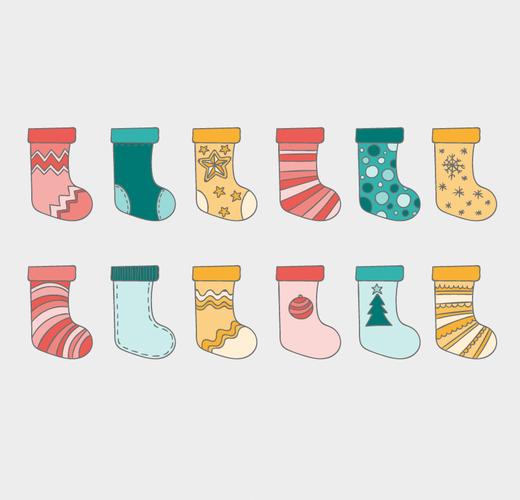 12款卡通圣诞袜矢量素材,素材格式:ai,素材关键词:圣诞节,圣诞袜