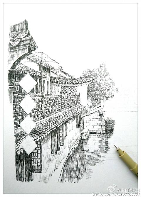 儿童水乡古镇简笔画怎么画