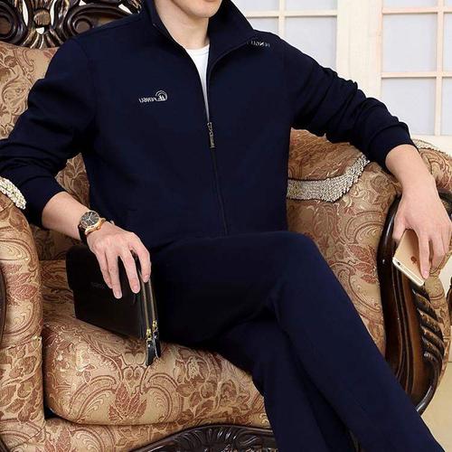 高档名牌男士运动服套装春秋季休闲中年三件套大码爸爸装中老年运