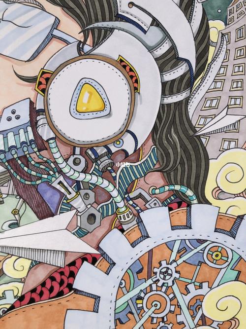 科技(未来,城市)题材马克笔装饰画原创作品_装饰画_马克笔_艺术_手绘