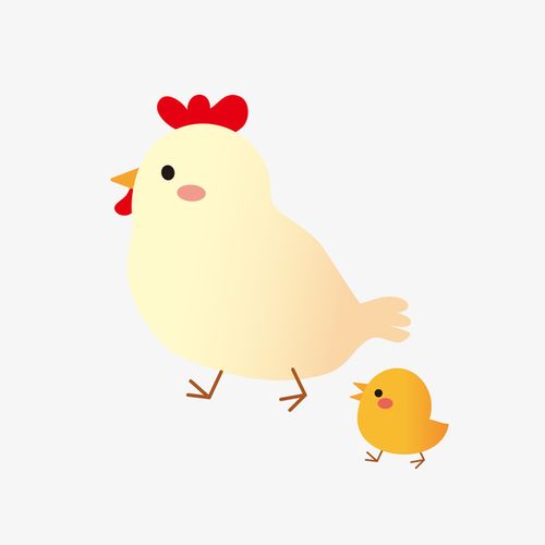 矢量卡通手绘可爱母鸡和小鸡免抠