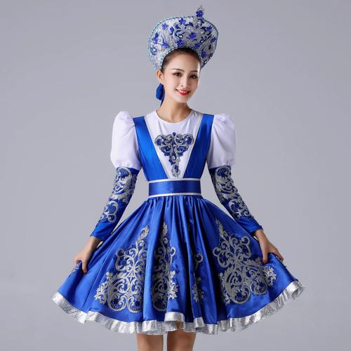 蓝色俄罗斯风格裙子