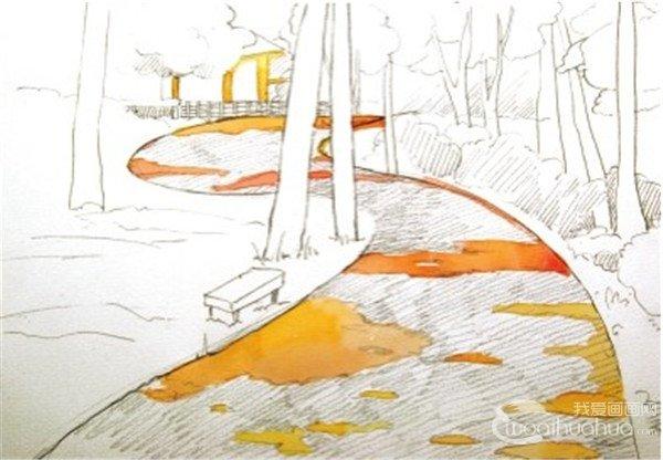 水彩s形构图示例林间小径的绘画技法(2)