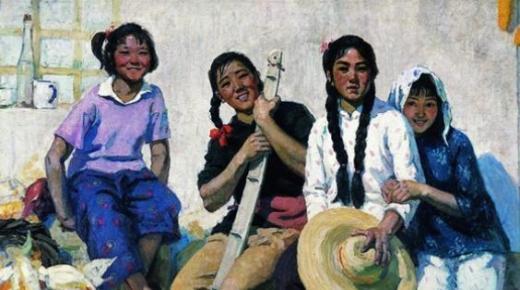 温葆 《四个姑娘》 115cm&times;200cm 布面油画 1962年 中国美术馆藏