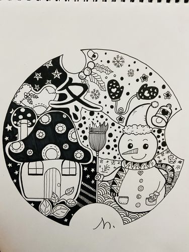 冬天来啦#黑白装饰画#立冬#针管笔练习