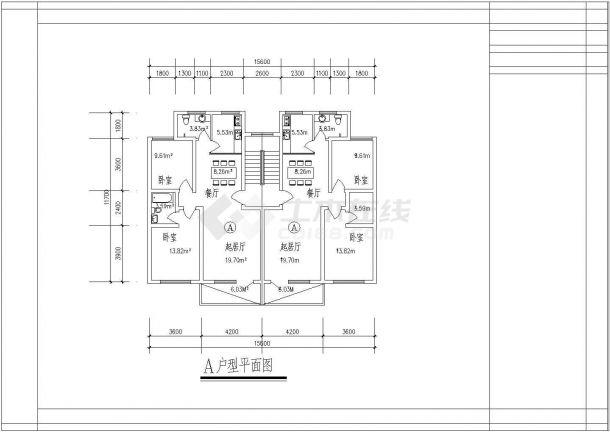 90至100平米的户型住宅楼全套施工设计cad图纸,内容包括:a户型平面图