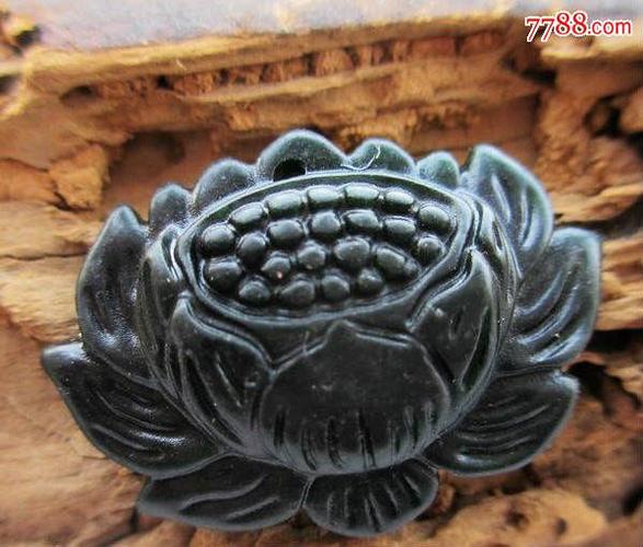 天然墨绿玉莲花吊坠黑绿玉雪莲花墨玉花开富贵玉石挂件玉佩批发