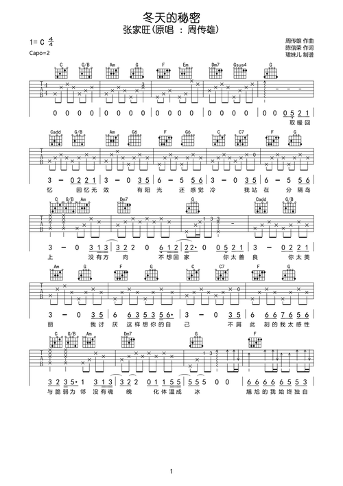 张家旺冬天的秘密吉他谱