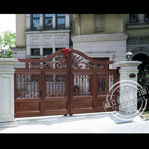 村式双开中铝门别墅大门平开铝艺庭院门对开平移t门农铸花园大门