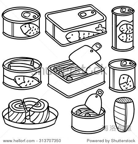 vector set of canned fish