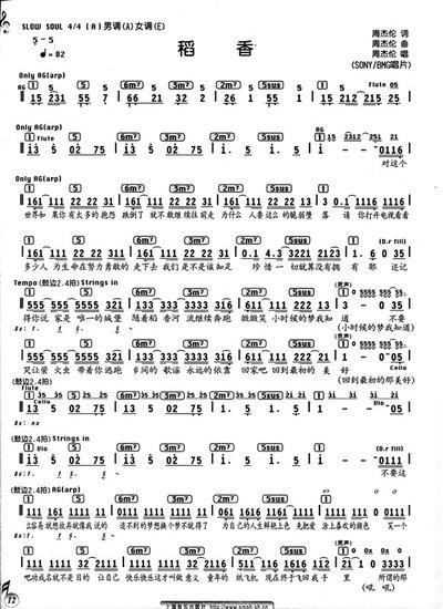 稻香的简谱,1111[6]111222231像这样的,带括号,每句底下加歌词的,追加