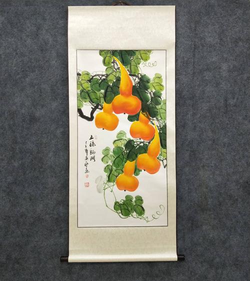 实物图黄艺纯手工国画葫芦三尺竖幅卷轴客厅国画