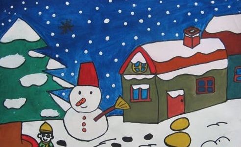 儿童画冬天的一幅画_雪花装扮的世界