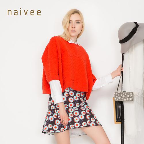 naivee/纳薇2015秋专柜新品时尚提花大廓形短针织衫毛衫1565939w2