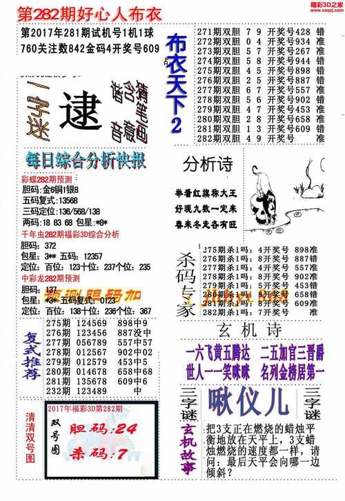 3d17282期好心人布衣天下12