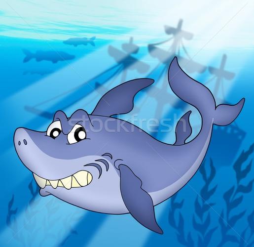 shark with shipwreck 商业照片 clairev
