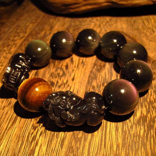黑曜石手链男20mm配黄虎眼石手串男士由"备货网"根据销量,好评率,价格