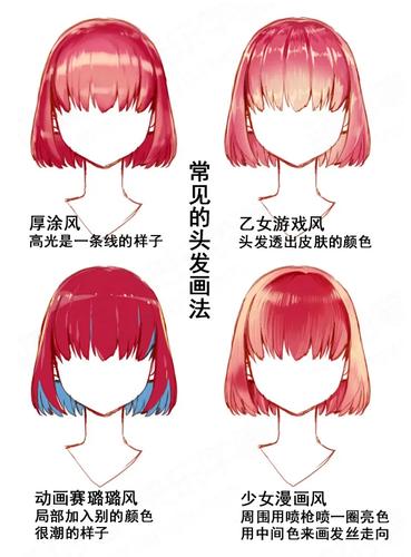 常见的头发画法:厚涂风,乙女游戏风,动画赛璐璐风,少女漫画风