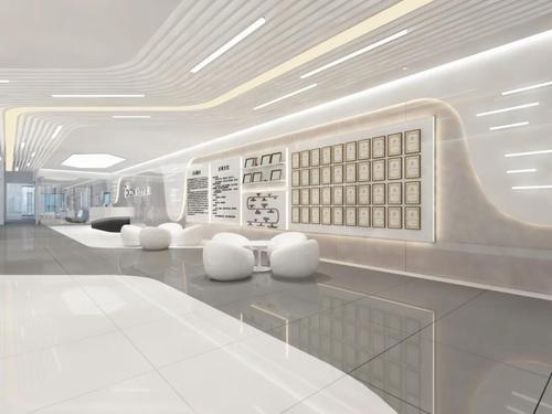 前厅的铝板冲孔背景墙十分简洁,logo图案点缀其上,实现了设计和