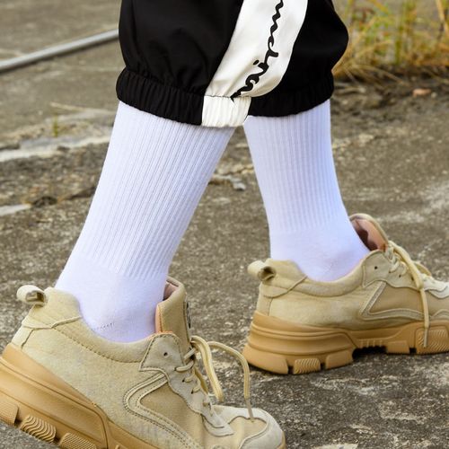 袜子女ins潮运动风中筒袜男街头长筒袜白色棉袜配老爹鞋高筒袜子
