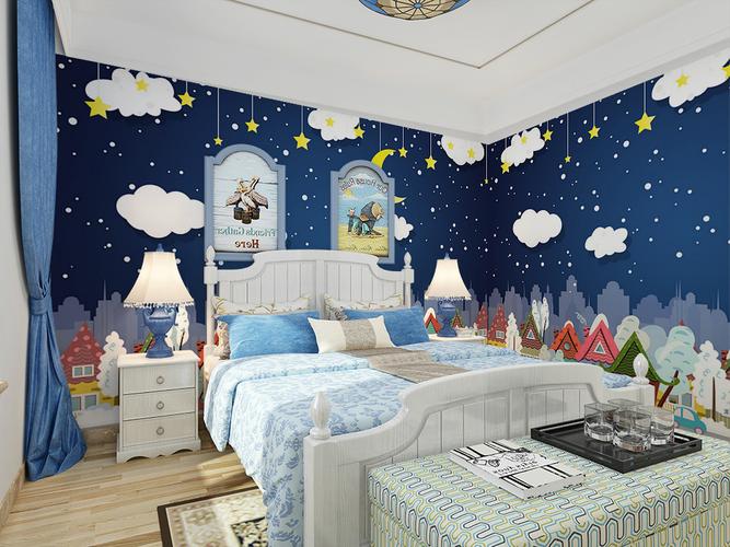 3d梦幻星空墙纸卡通夜空背景墙布儿童房装修壁纸无缝防水环保壁布