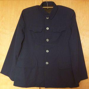 怀旧经典70年代的蓝色毛料全衬中山装/有机玻璃扣子男士人民制服