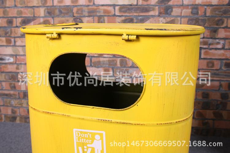 美式复古铁艺半椭圆造型垃圾桶做旧工业风95号油桶摆件摆设装饰品