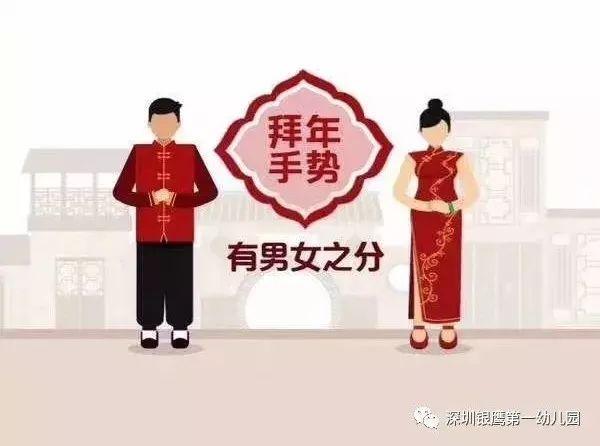 男子拜年手势是,右手成拳,左手包住,因为右手是攻击手,包住表示善意