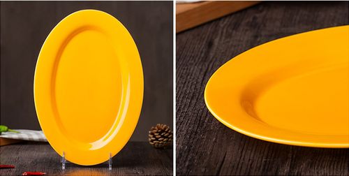 厂家直销陶瓷椭圆形深鱼盘红蓝黄色椭圆盘碟子菜盘子家用餐具