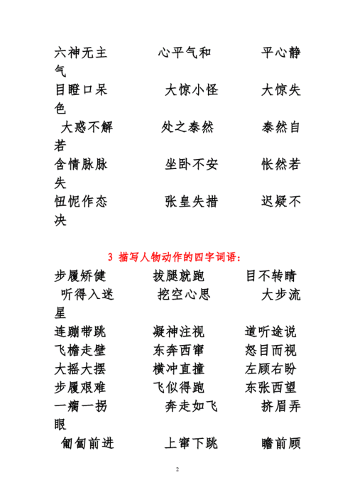 描写人物外貌神态动作语言的四字词语描写人物动作与语言的词语2doc23