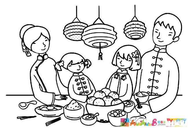 新年春节团圆简笔画图片