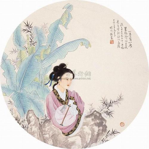 0264蕉阴仕女团扇面设色纸本