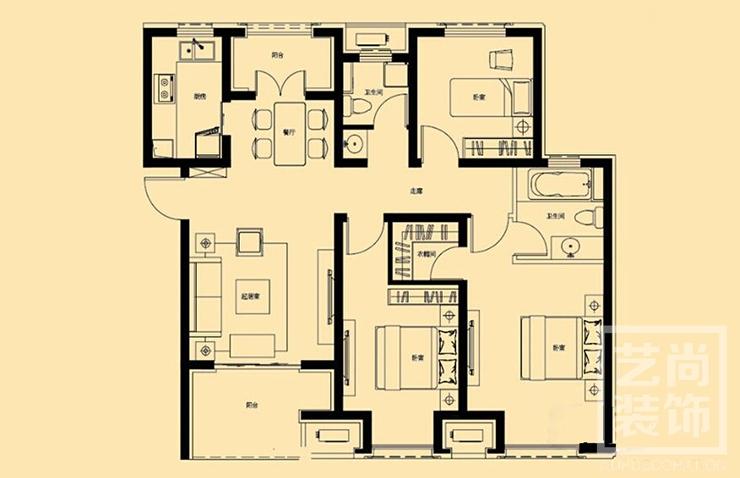 绿地滨湖国际城b-1户型三室两厅装修效果图 116平方三室两厅现代简约