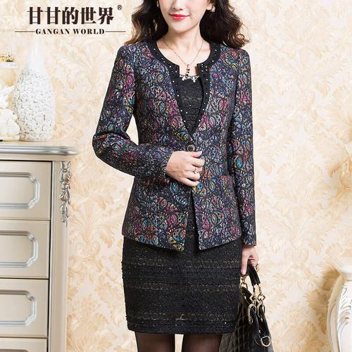 2015春新款女装小西装外套甘甘的世界中年气质妈妈装蕾丝小西服 黑色