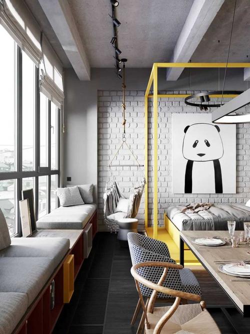 50平的轻工业风小户型公寓,用砖墙搭配水泥天花板,时尚又独特