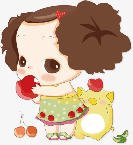 娃娃,卡通人,可爱的卡通,卡通手绘,可爱的娃娃,吃苹果的女孩,儿童读物