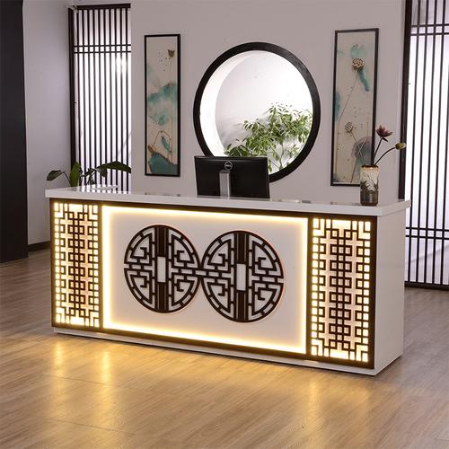 新中式收银台柜台美容院吧台桌养生馆雕花复古前台接待台仿古吧台