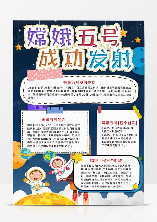 嫦娥五号发射成功竖版手抄报电子小报