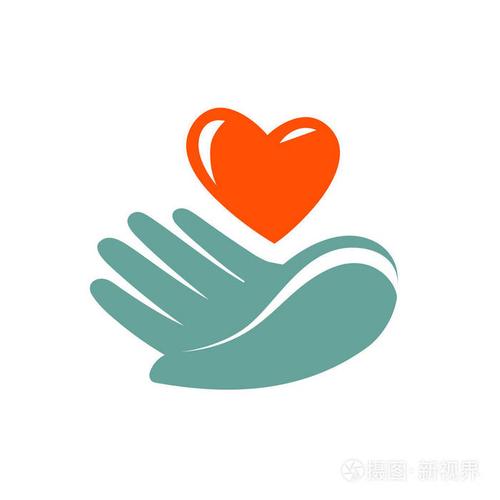 捐赠, 慈善标志或标签.手拿着心图标.矢量符号