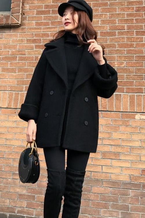 加厚反季秋冬新款韩版宽松显瘦黑色呢子大衣中长款毛呢外套女潮
