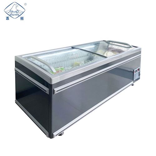 t商用大容量卧式冰柜岛柜海鲜展示柜冷藏冷冻玻璃门雪糕速冻冷柜视频