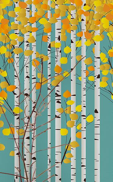 白桦树林水彩简笔画