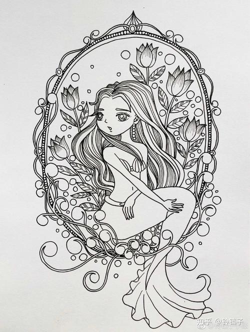 针管笔绘:镜子前的美人鱼[玫瑰][玫瑰]