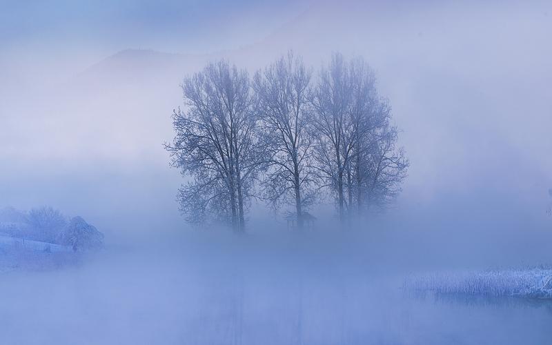克罗地亚迎来大雾降雪天气 尽显朦胧美