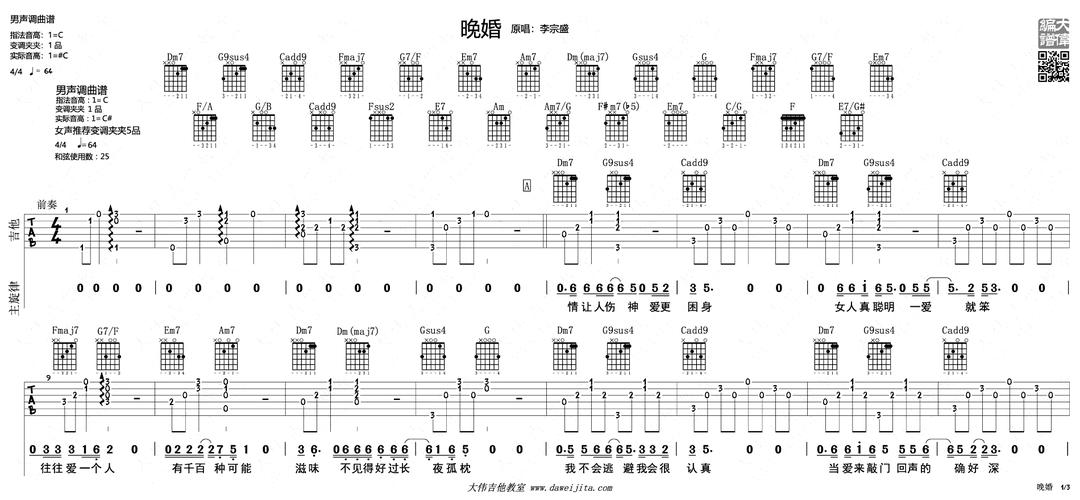 晚婚吉他谱_李宗盛/谭维维_c调弹唱谱_图片谱