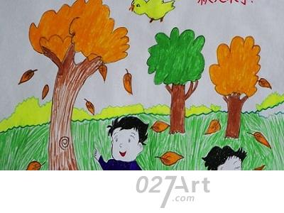儿童画秋天听雁儿童画秋天