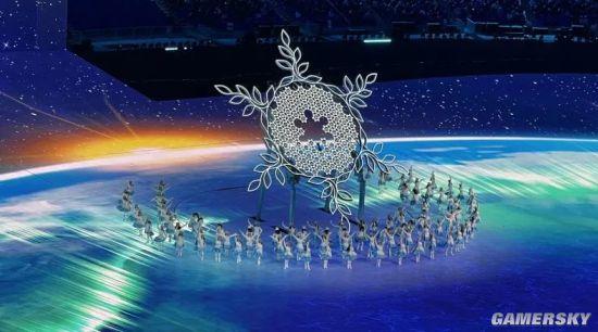中国制造冬奥会雪花火炬台和地面显示来自京东方