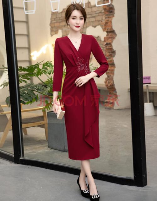 冬天冬季婆婆装婚礼服小个子年轻高贵婚礼妈妈晚礼服连衣裙结婚喜婆婆