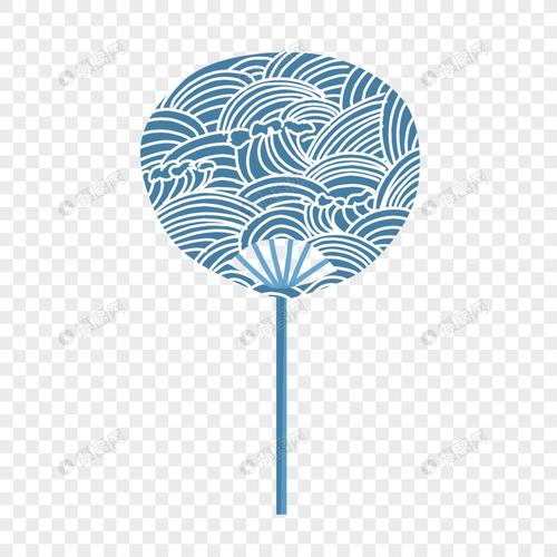 夏天古风中国风海浪线条扇子手绘图案